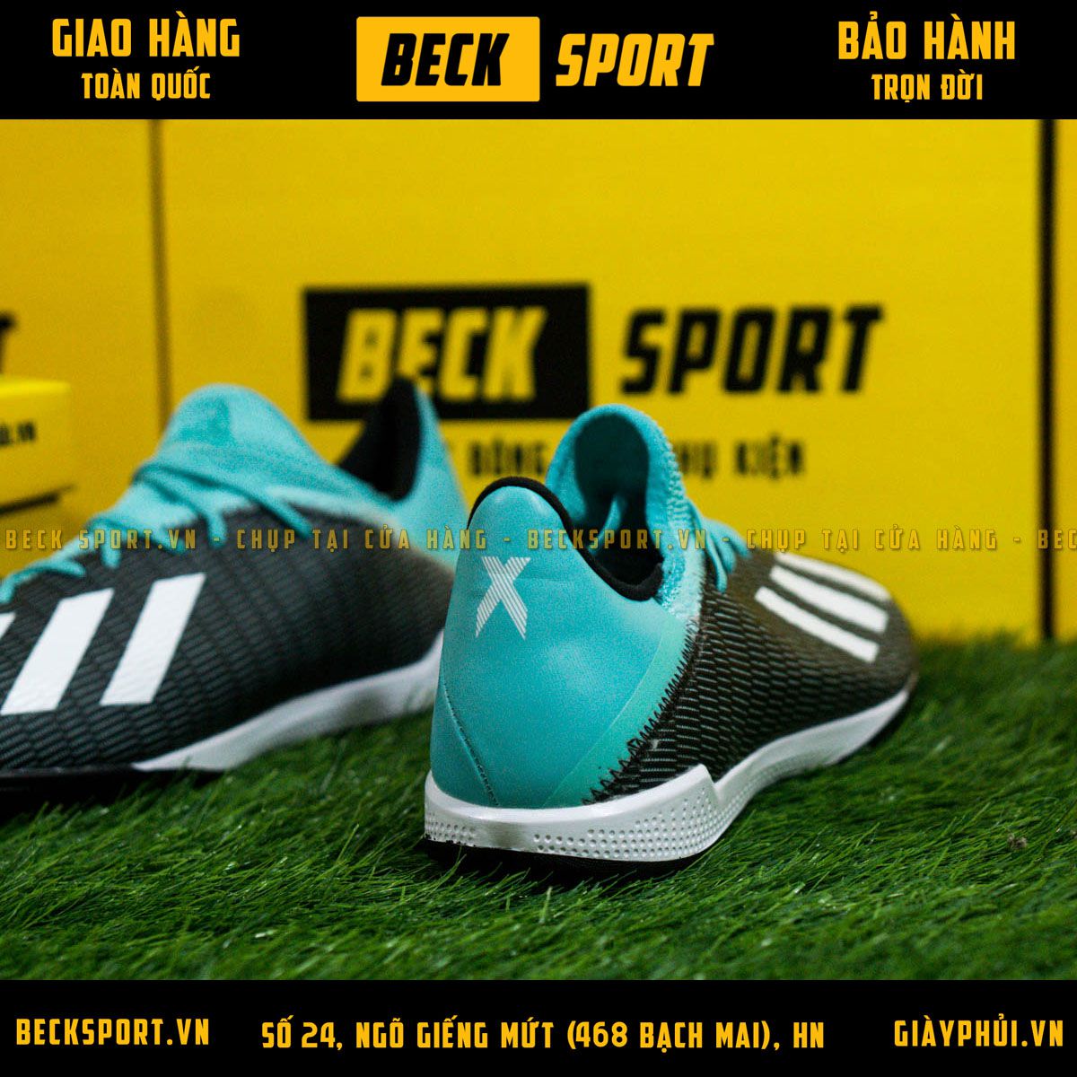 Giày Bóng Đá Adidas X 19.3 Đen Vạch Trắng Cổ Xanh TF