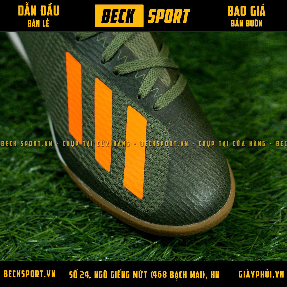 Giày Bóng Đá Adidas X 19.3 Xanh Rêu Vạch Cam HQ IC