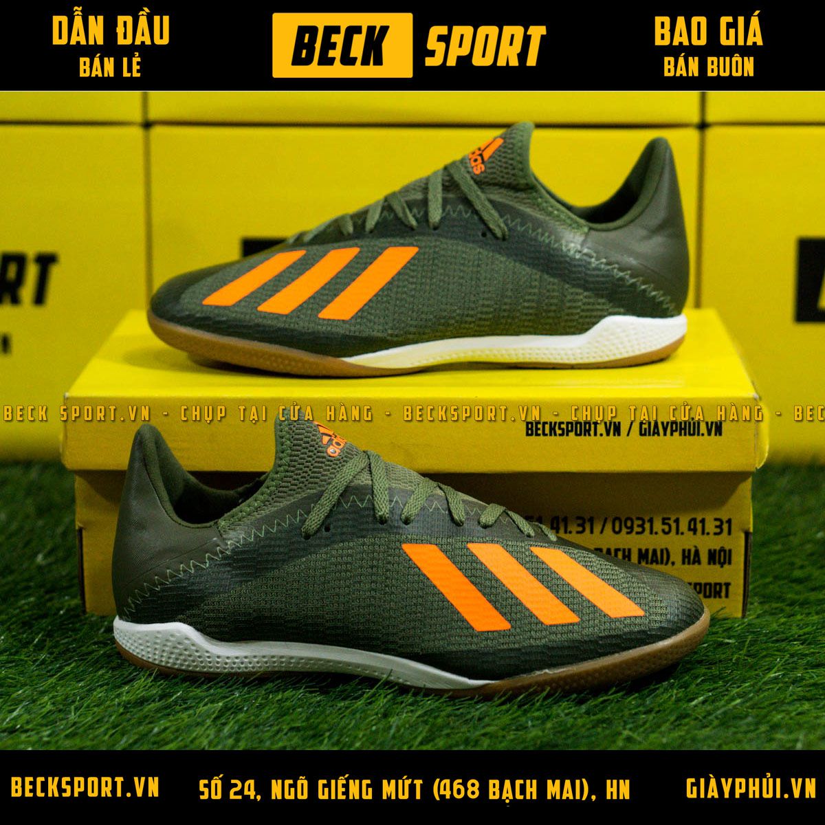 Giày Bóng Đá Adidas X 19.3 Xanh Rêu Vạch Cam HQ IC