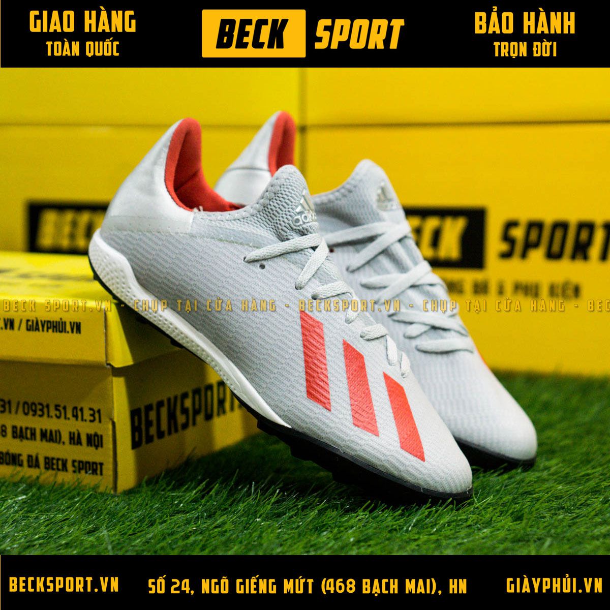 Giày Bóng Đá Adidas X 19.3 Xám Vạch Đỏ HQ TF
