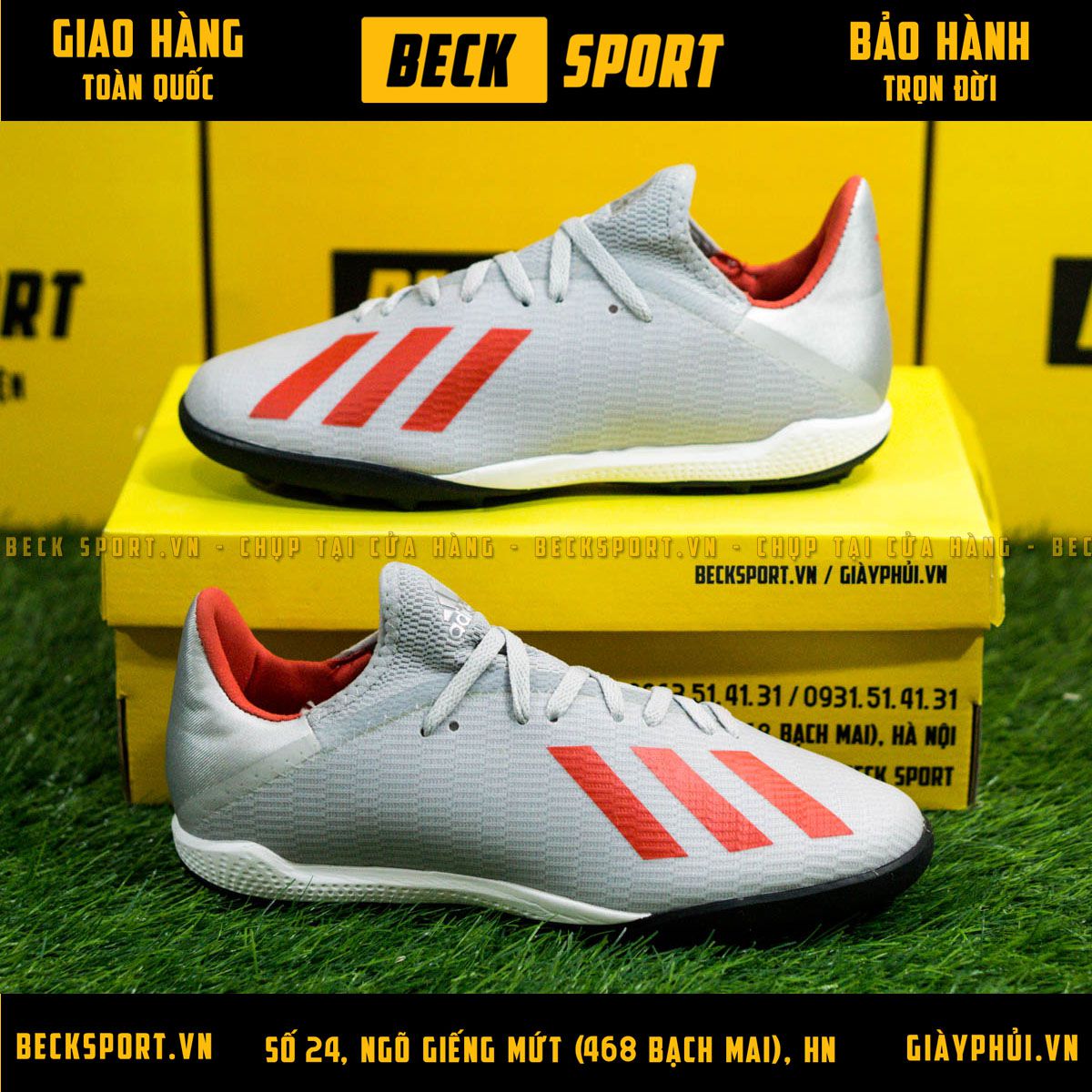 Giày Bóng Đá Adidas X 19.3 Xám Vạch Đỏ HQ TF