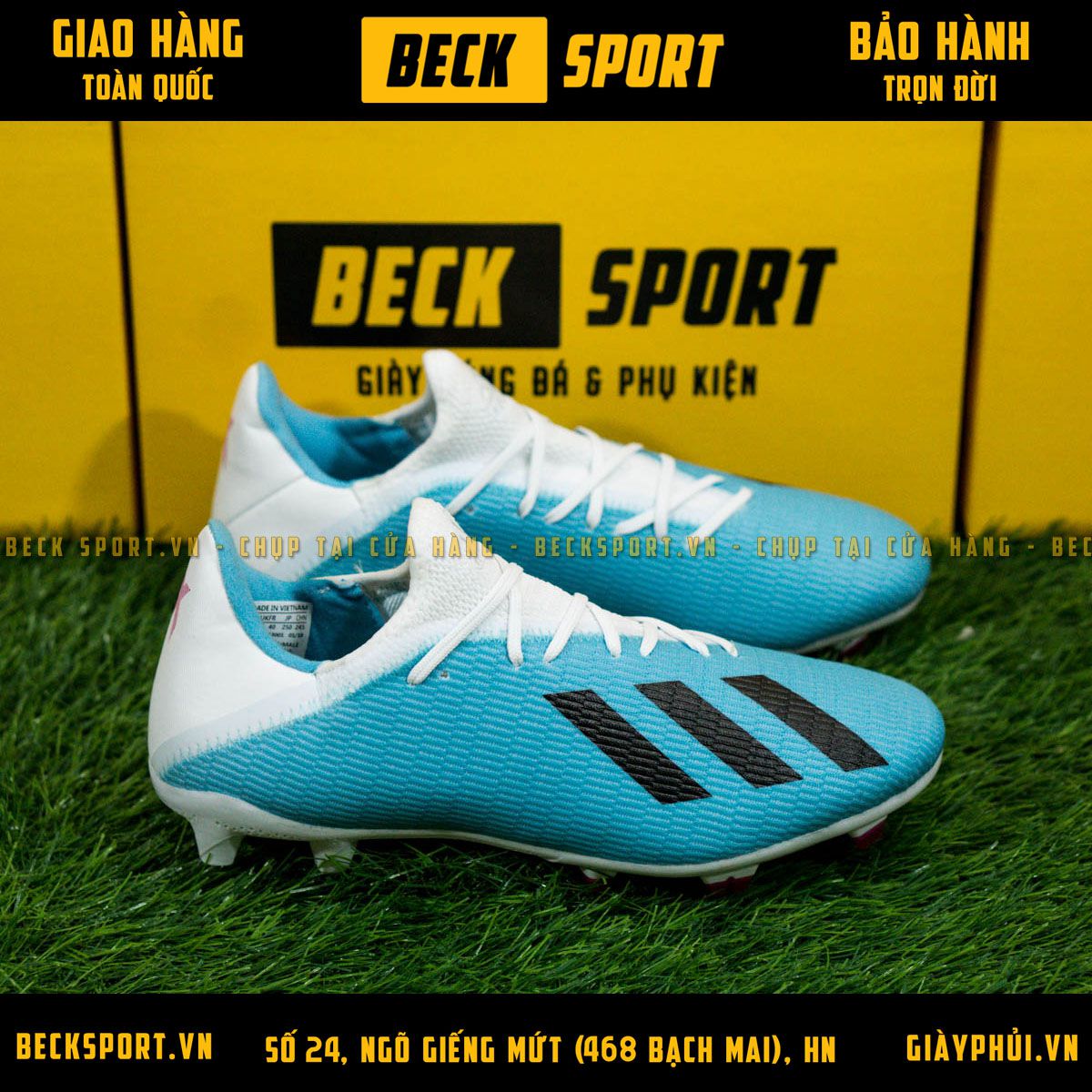 Giày Bóng Đá Adidas X Xanh Biển Vạch Đen Gót Trắng FG