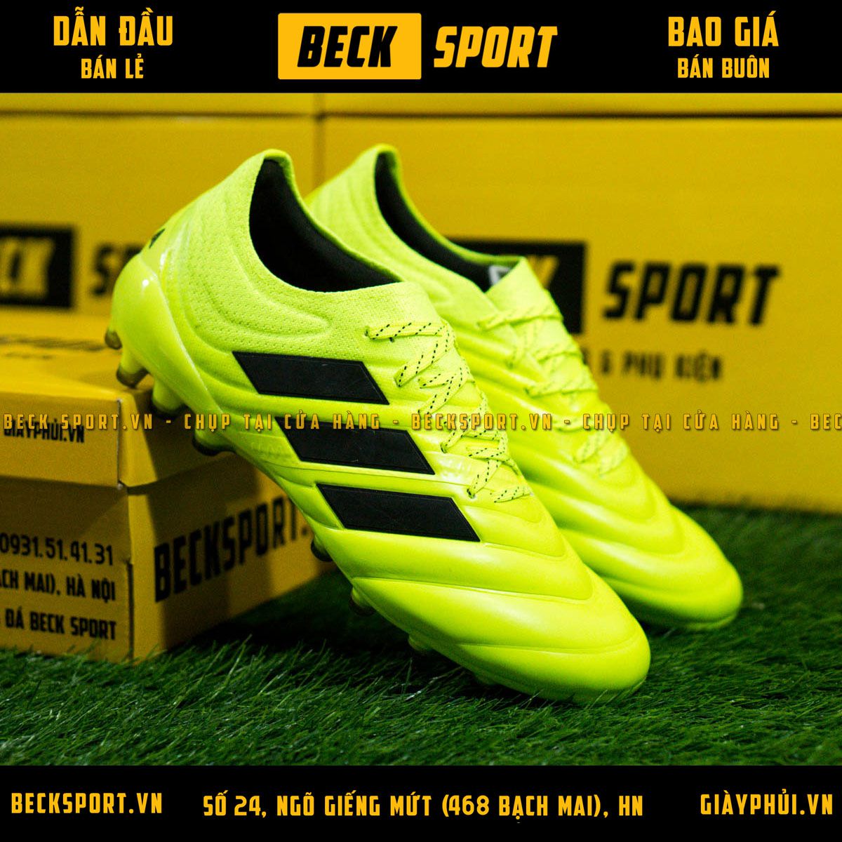 Giày Bóng Đá Adidas Copa Nõn Chuối Vạch Đen Da Thật AG