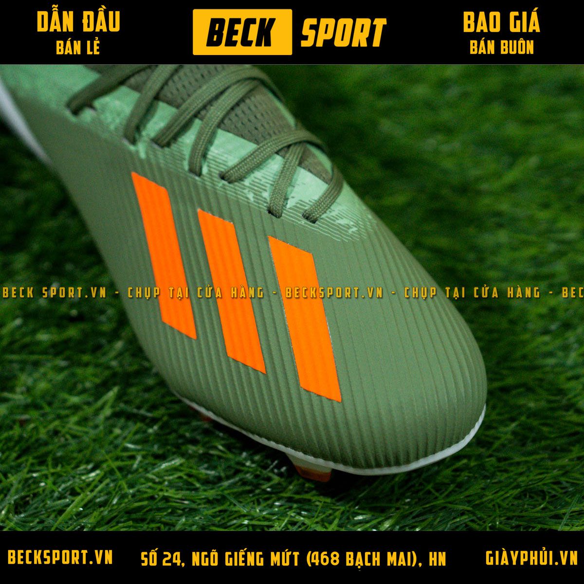 Giày Bóng Đá Adidas X 19.1 Xanh Rêu Vạch Cam FG