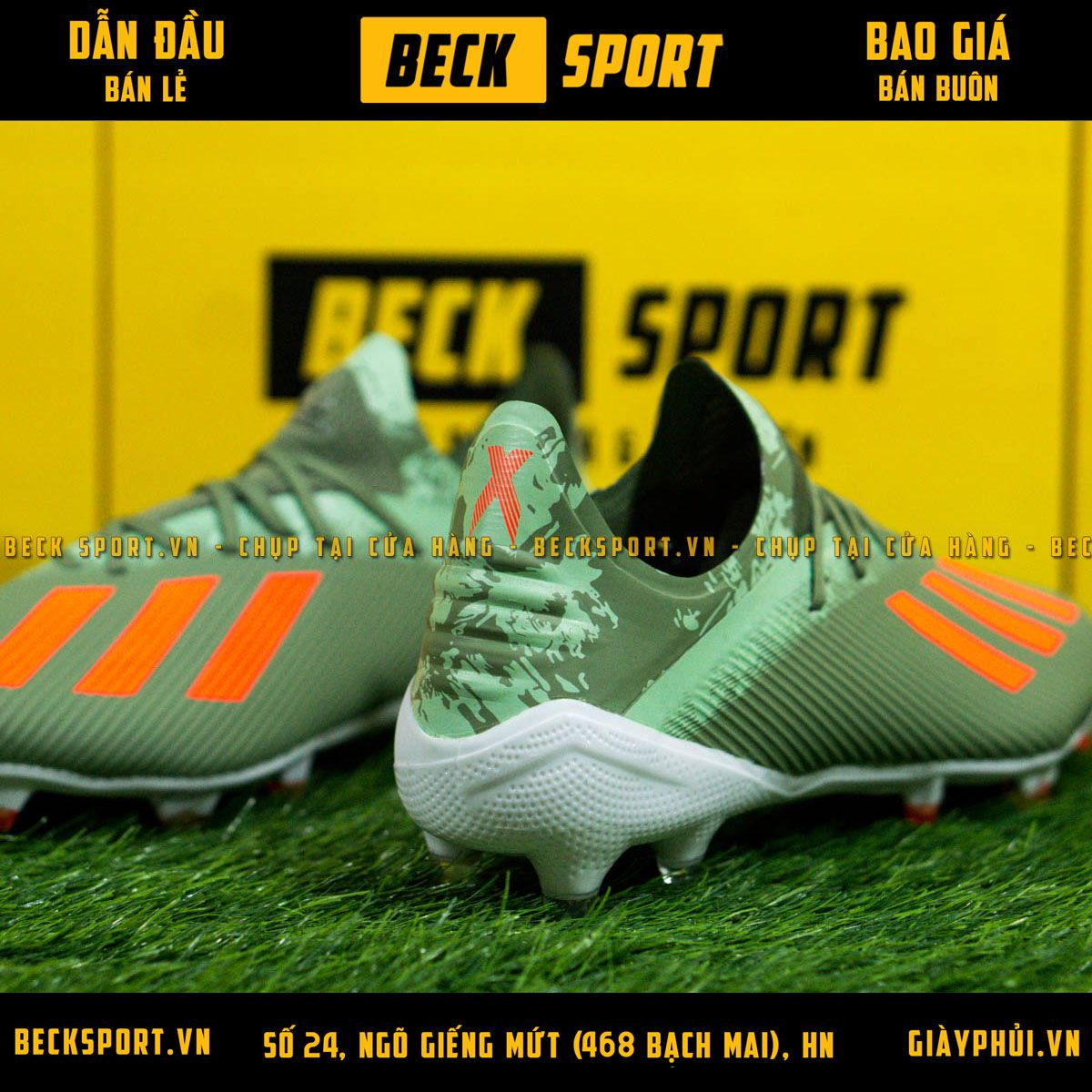 Giày Bóng Đá Adidas X 19.1 Xanh Rêu Vạch Cam FG
