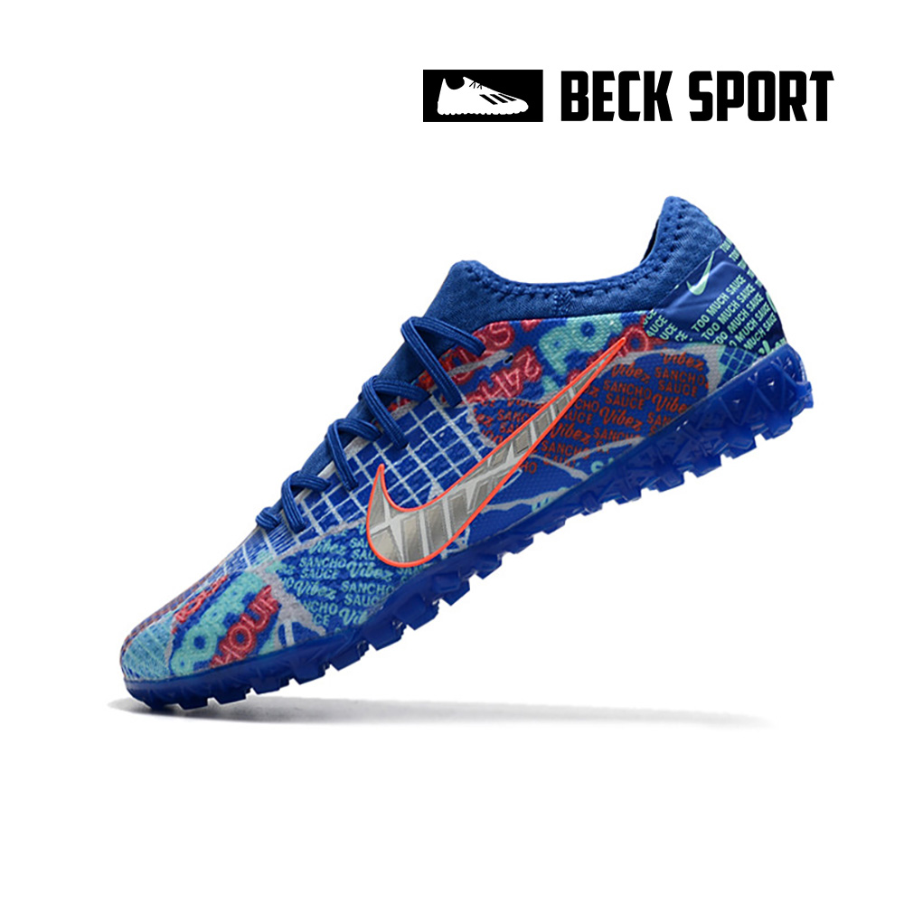 Giày Bóng Đá Nike Mercurial Vapor 13 Pro Jadon Sancho Xanh Biển Vạch Trắng TF