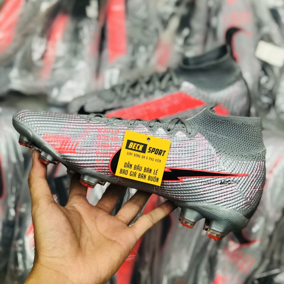 Giày Bóng Đá Nike Mercurial Superfly 7 Elite Xám Hồng Vạch Đen Cổ Cao FG