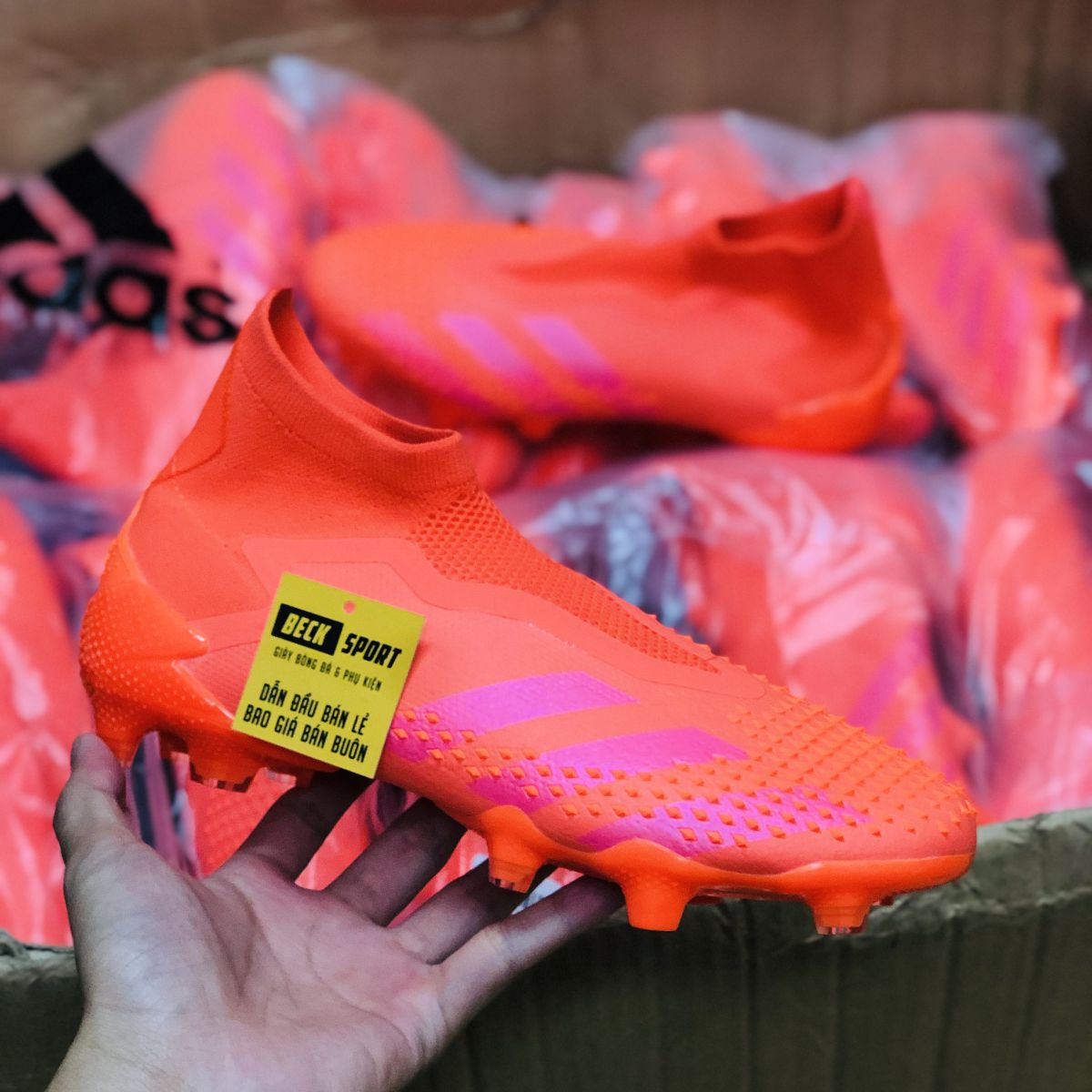 Giày Bóng Đá Adidas Predator 20+ Locality Đỏ Cam Không Dây Cao Cổ FG