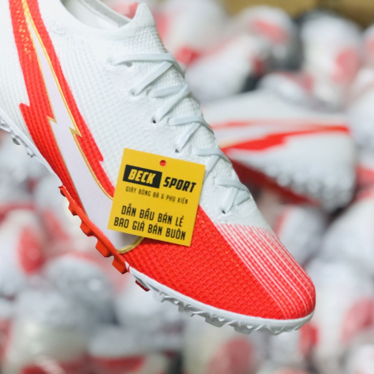 Giày Bóng Đá Nike Mercurial Vapor 13 Elite Trắng  Đỏ Vạch Trắng Cổ Lửng TF
