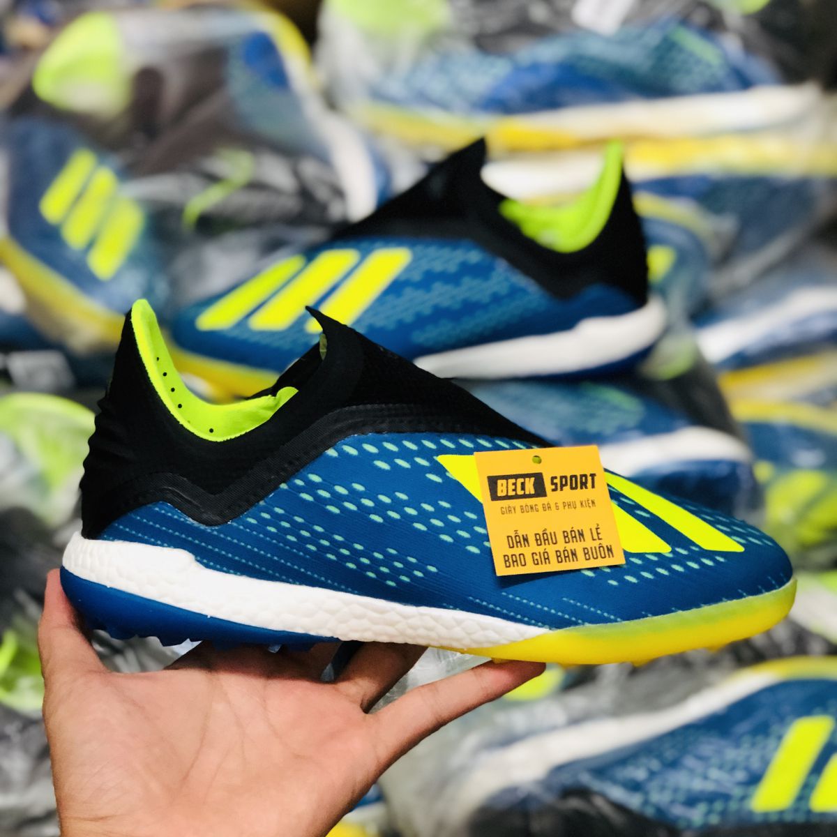 Giầy Adidas Adidas Tango X18 Giày Bóng Đá Adidas X 18+ Xanh Biển
