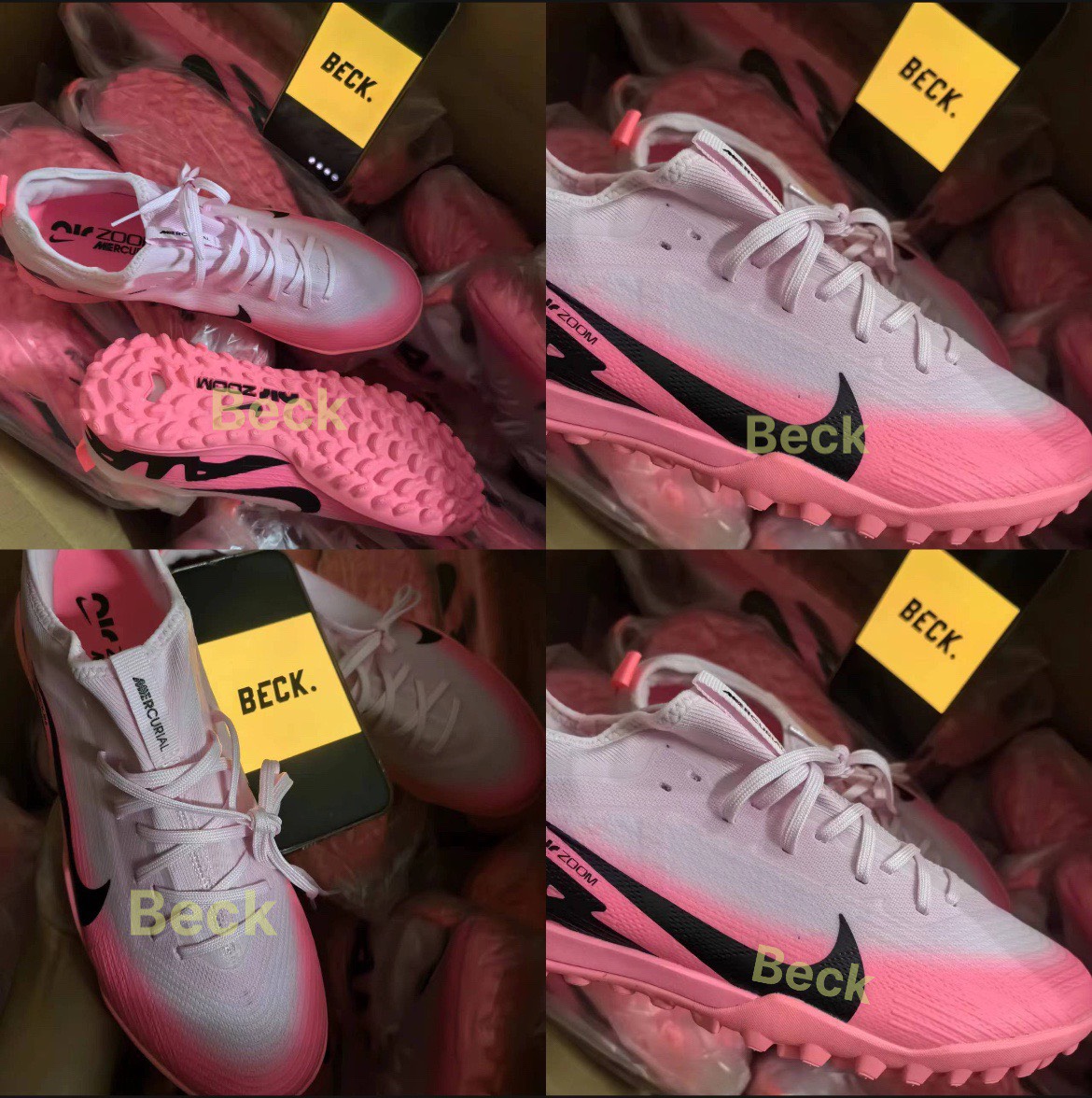 Giày Bóng Đá Nike Mercurial Vapor 15 Pro Euro 24 Hồng Vạch Đen Cổ Lửng HQ TF