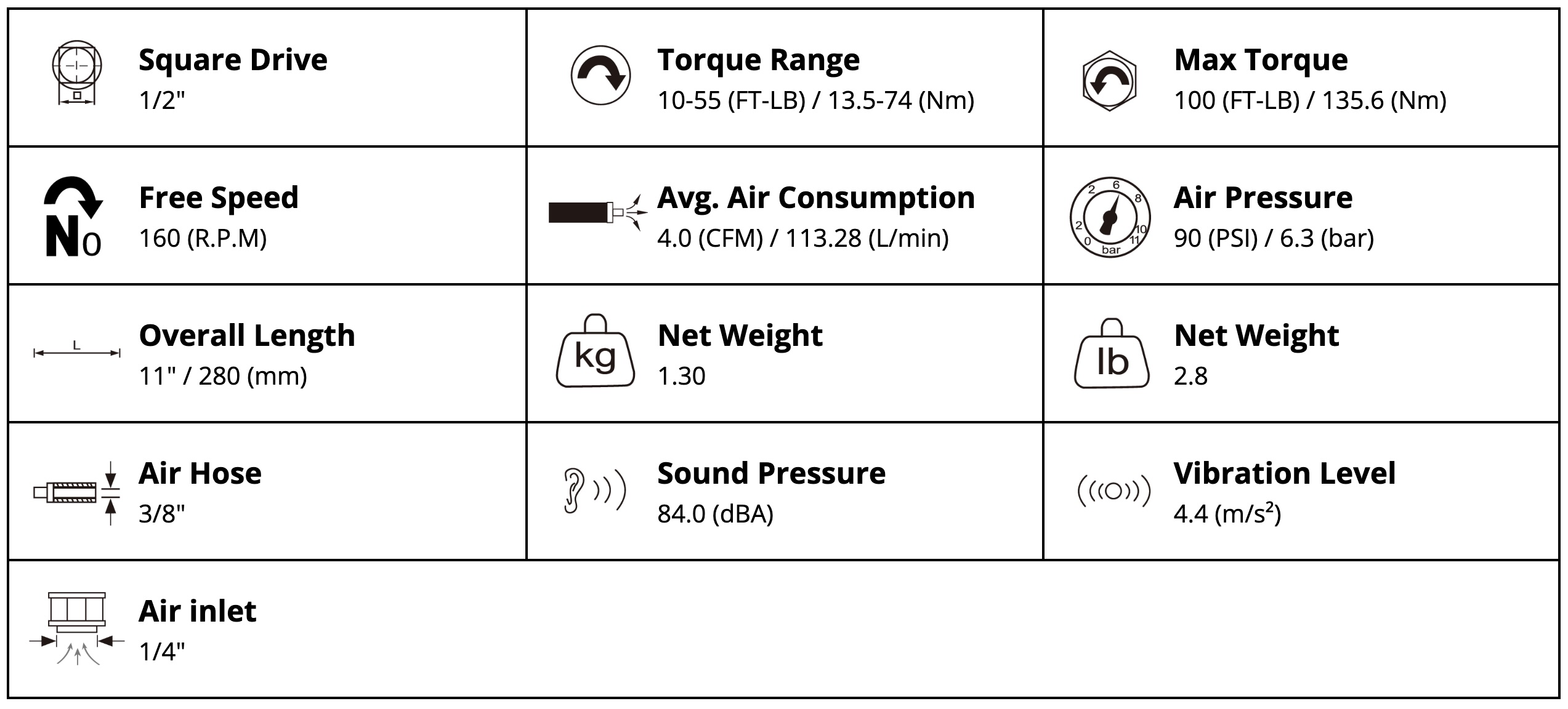 Súng vặn ốc tay ngang dùng khí nén 1/2" NE-443