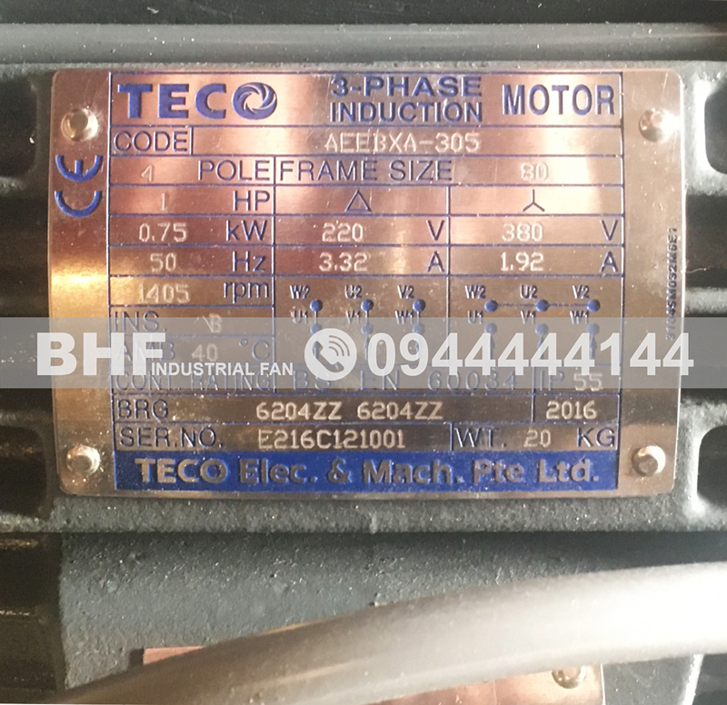 Motor TECO phòng cháy nổ an toàn EG3 kí hiệu AEEBXA