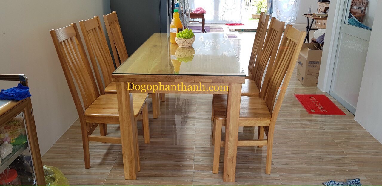 Bộ bàn ăn 5 nan - 6 ghế gỗ sồi mỹ