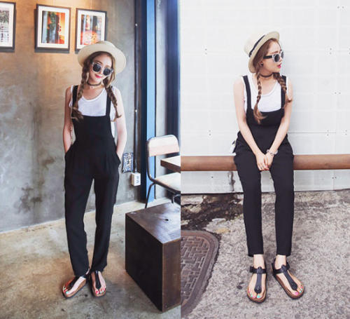 Mix váy - quần yếm với giày sandal