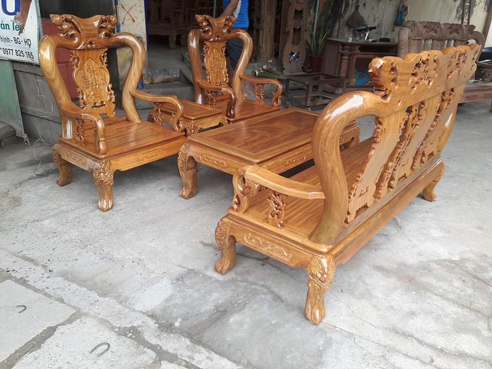 Bộ bàn ghế trạm đào gỗ lim – Đồ gỗ Đỗ Mạnh