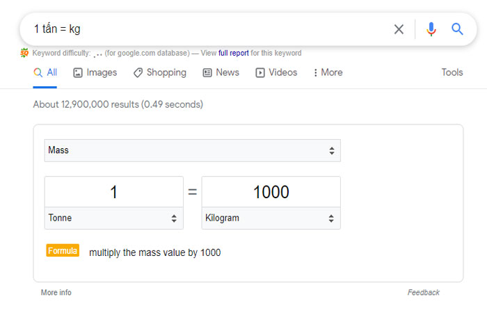 Chuyển tấn sang kg thông qua google
