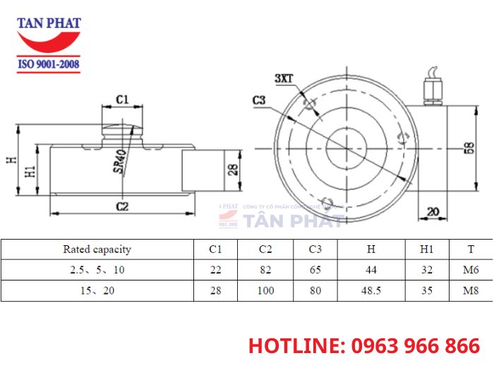 Bản vẽ cấu tạo loadcell YBSC Keli