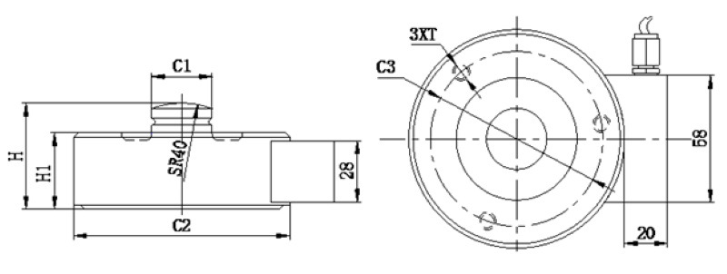 Bản vẽ kỹ thuật cấu tạo loadcell YBSC 2 tấn