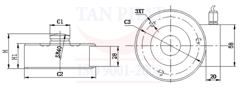 loadcell YBSC Keli 5 tấn - Bản vẽ kỹ thuật chi tiết loadcell YBSC 5 tấn của thương hiệu Keli