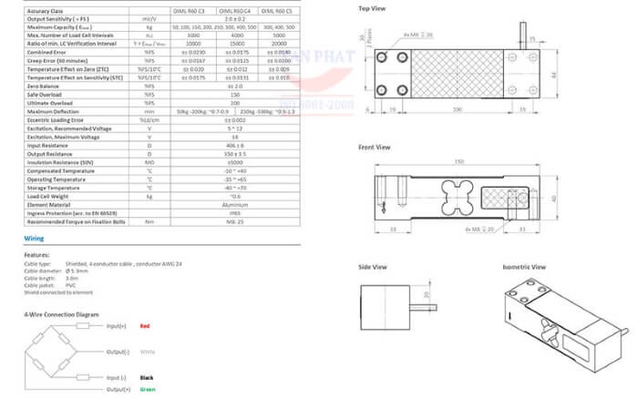 Catalog và thông số cũng như thiết kế loadcell L6E3 chính hãng Zemic