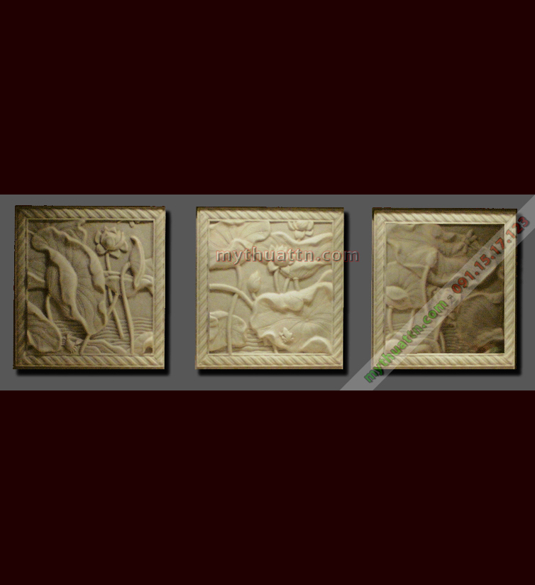 Tranh phù điêu hoa sen giả đồng bộ 3 tấm