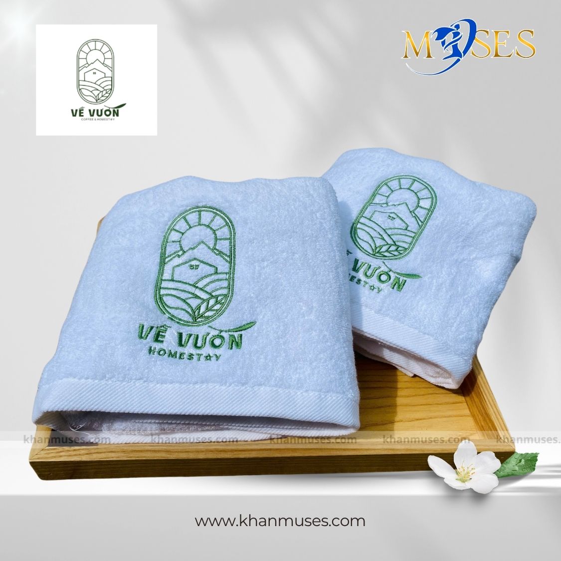 Khăn Cotton Thêu Logo - Về Vườn Homestay (Phan Rang)