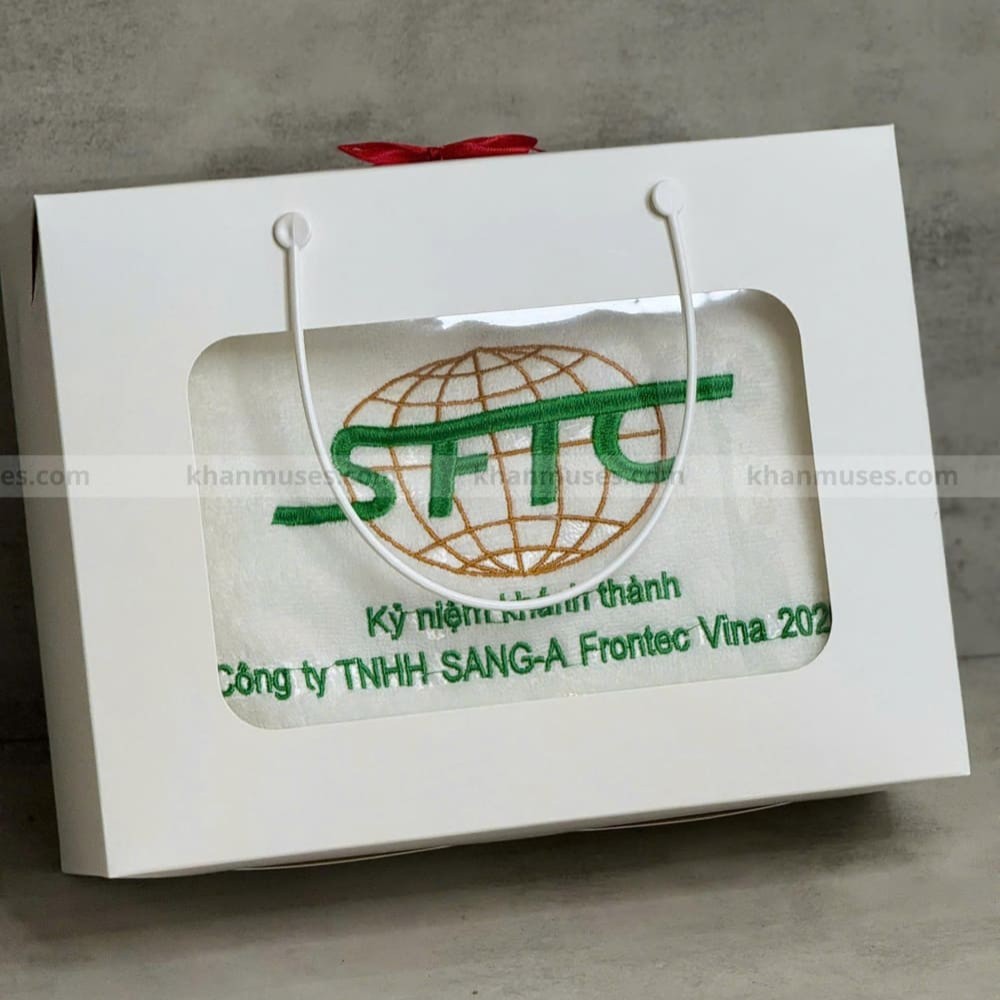 Khăn quà tặng cotton thêu logo - Công ty TNHH Sang-A Frontec Vina