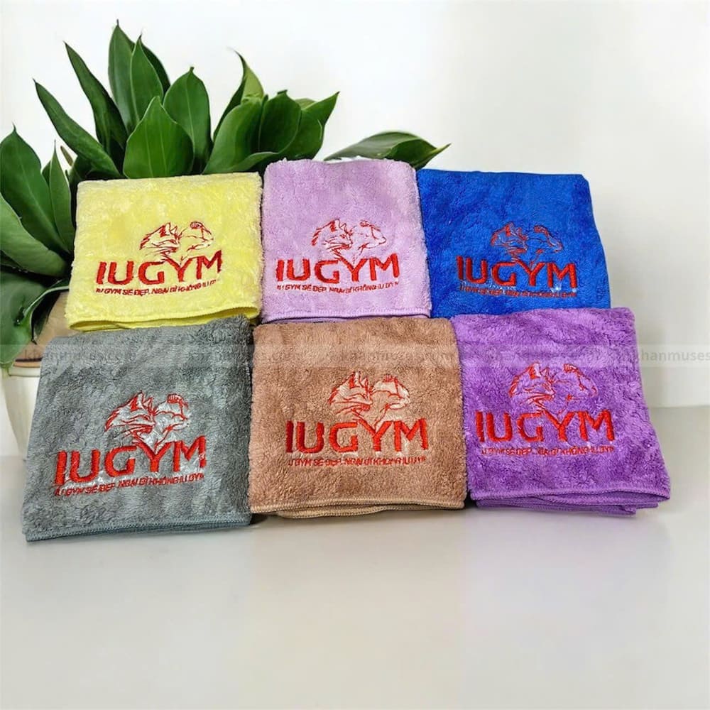 Khăn quà tặng siêu mềm thêu logo - Phòng tập IU GYM