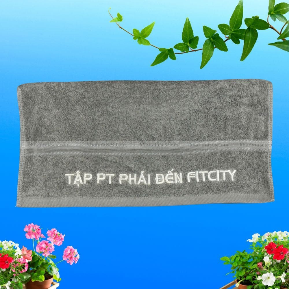 Khăn Gym Cotton Xám Thêu Logo - Fitcity