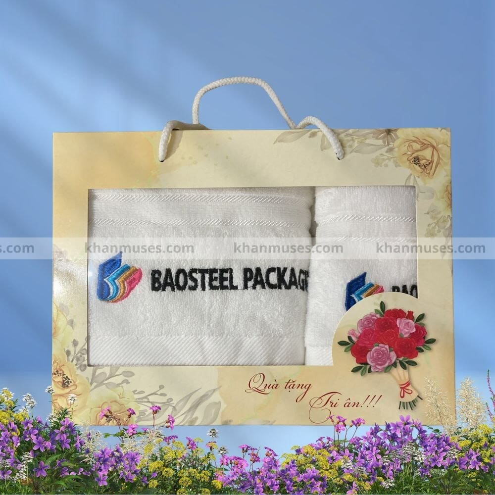 Khăn Quà Tặng Cotton Thêu Logo - Baosteel Package