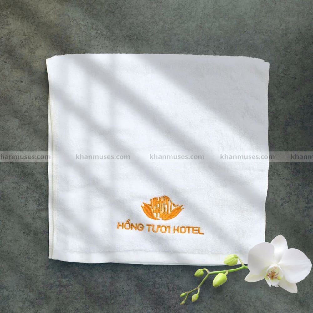 Khăn Quà Tặng Cotton Thêu Logo - Hồng Tươi Hotel
