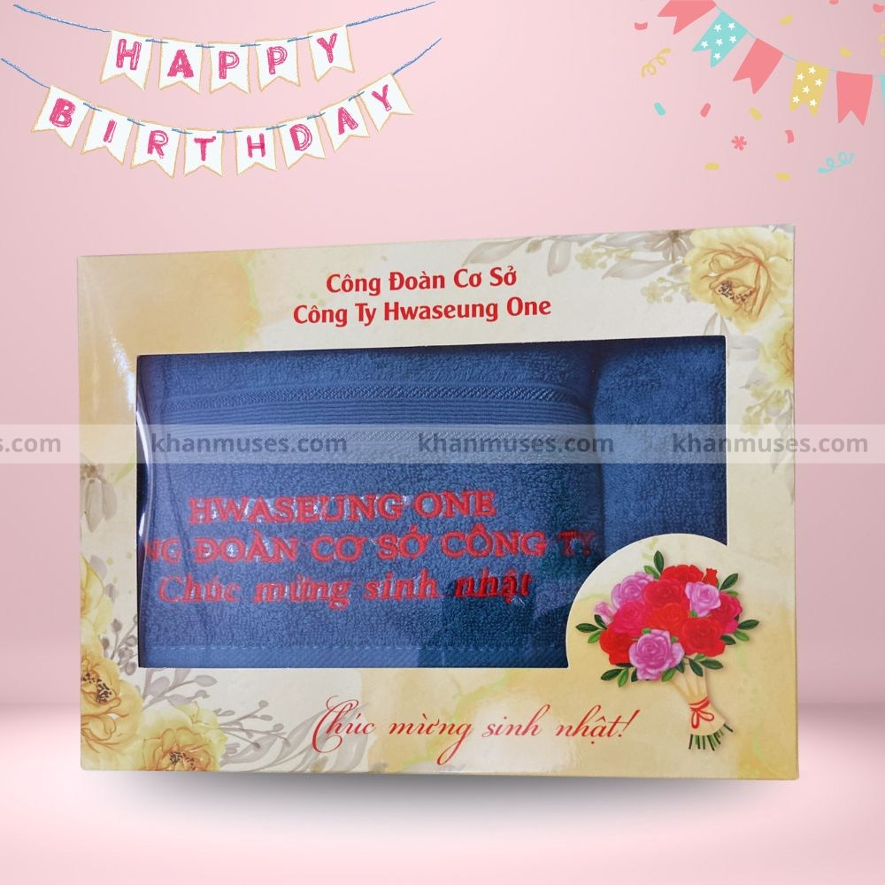 Khăn Quà Tặng - Khăn Cotton Thêu Logo - Hwaseung One