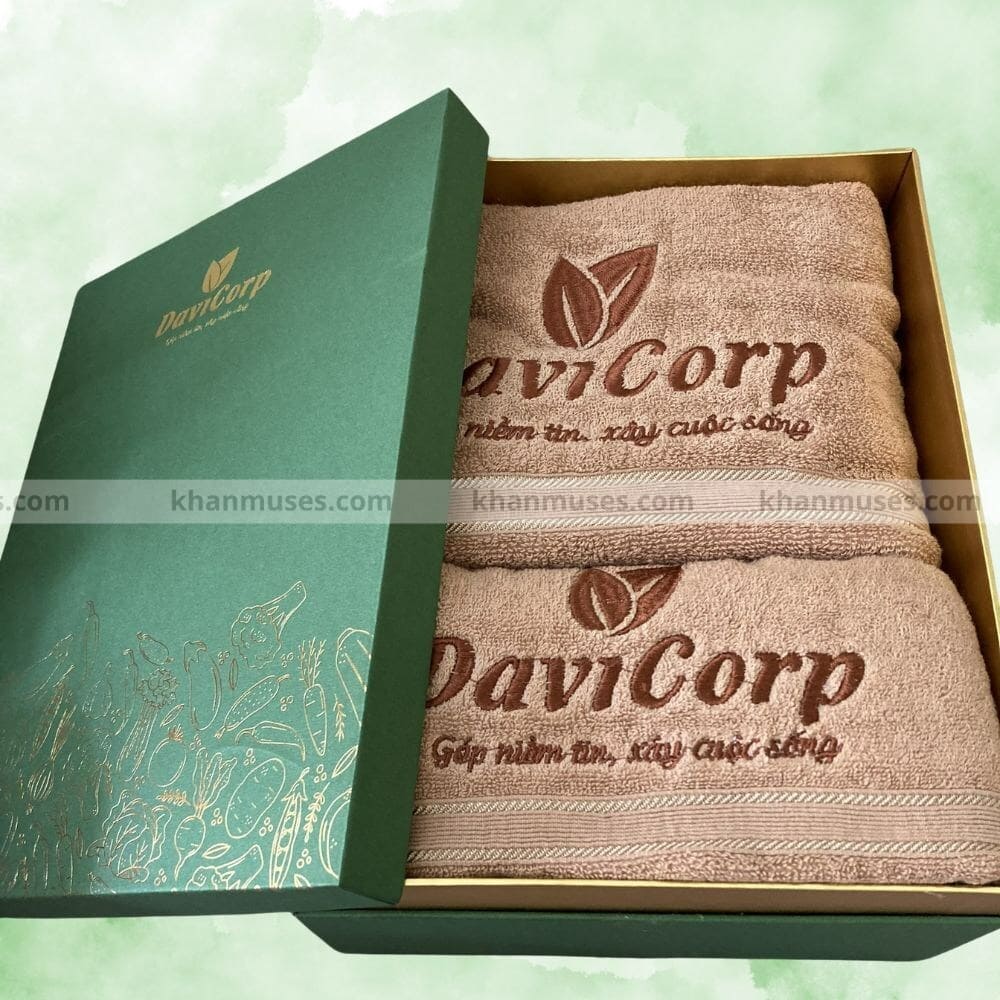 Khăn Quà Tặng Cotton Thêu Logo - Công Ty DaviCorp