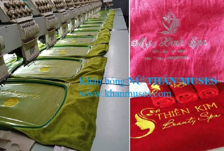 Địa chỉ cung cấp Khăn spa, Ga phủ giường Spa, váy quây Spa thêu Logo