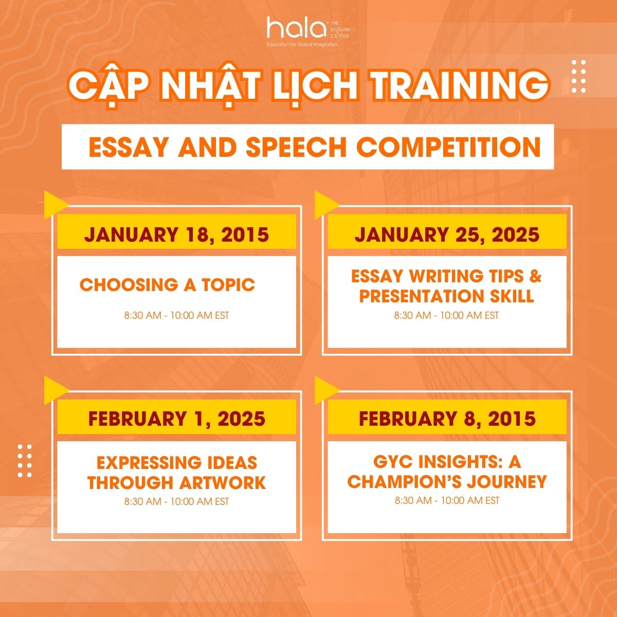 🔥 LỊCH TRAINING ESSAY & SPEECH COMPETITION CHÍNH THỨC LÊN SÓNG! 🔥
