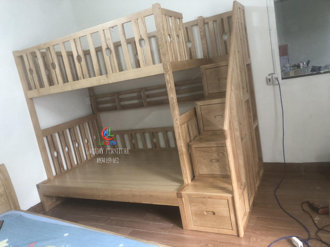 GIƯỜNG 2 TẦNG (1M2-1M4) CẦU THANG HỘC KÉO GỖ TẦN BÌ - GN30