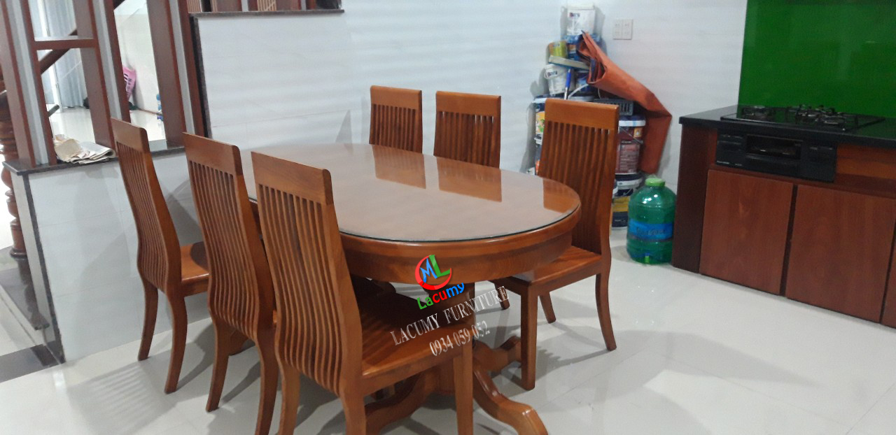 BỘ BÀN ĂN OVAL 1m8 GỖ TẦN BÌ (SỒI NGA) 06 - BBA06