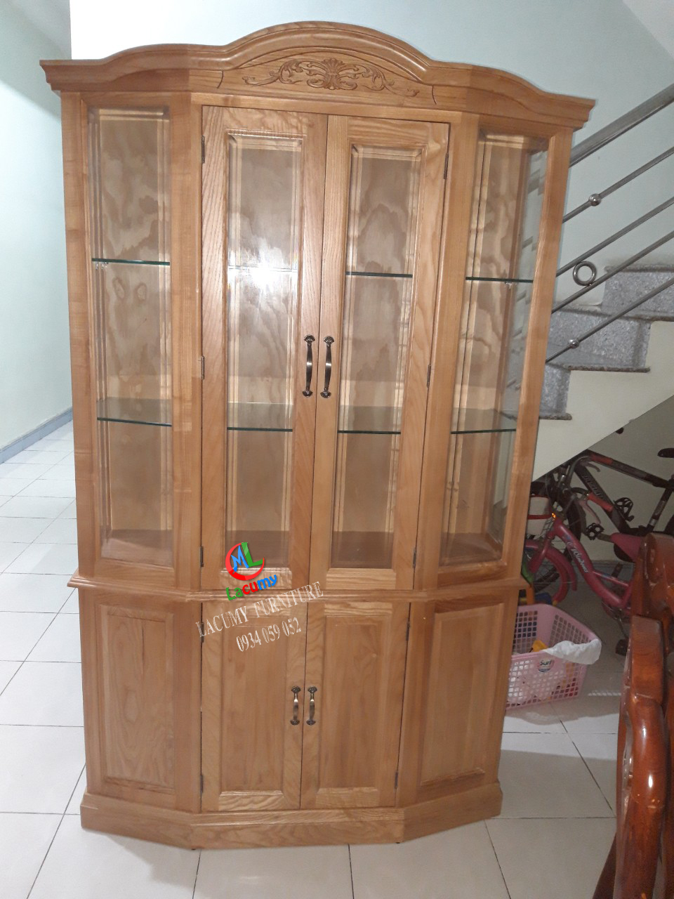 TỦ RƯỢU LỤC GIÁC 1M2 GỖ TẦN BÌ (SỒI NGA) -TR02