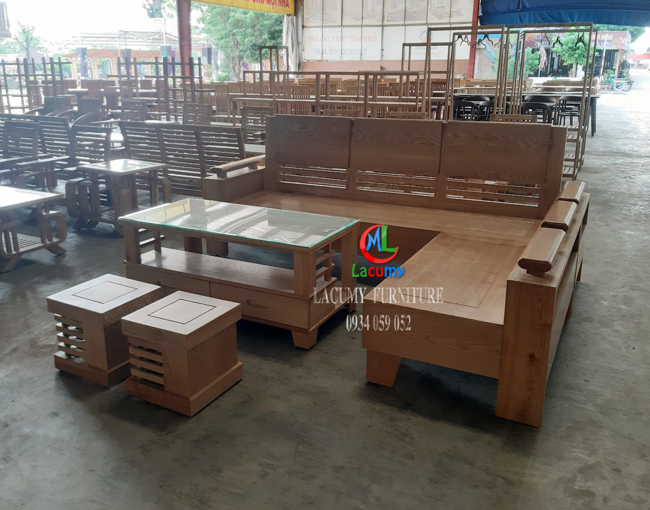 SOFA GÓC GỖ TẦN BÌ (SỒI NGA)- SF01