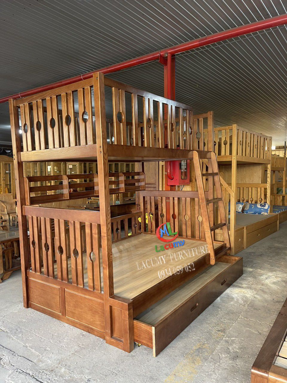 GIƯỜNG 3 TẦNG (1M2-1M4-1M2) CẦU THANG LEO GỖ TẦN BÌ - GN29B