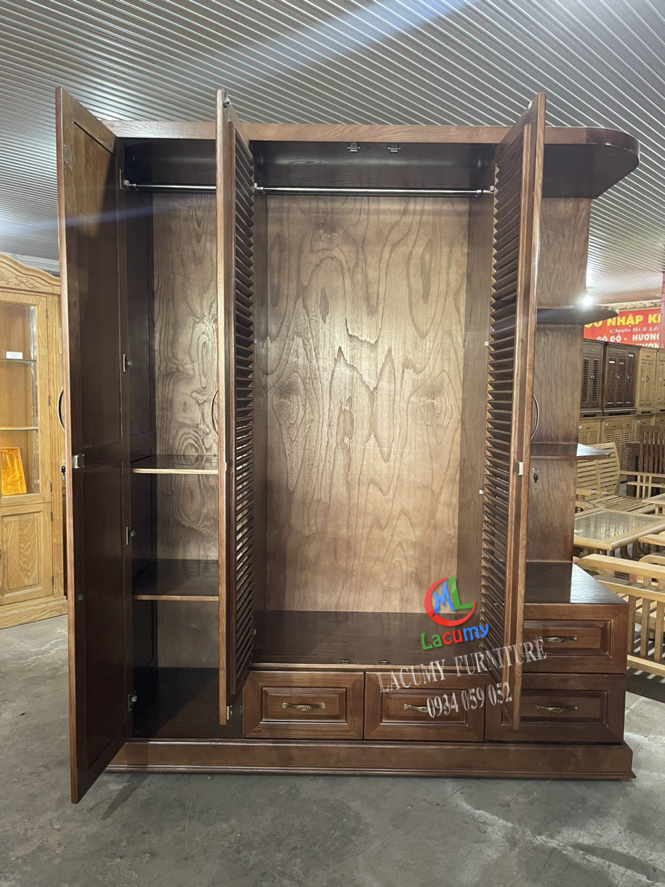 TỦ ÁO 4 CÁNH 2M CÁNH CHỚP (LÁ SÁCH) + KỆ TẦNG GỖ TẦN BÌ - TU21
