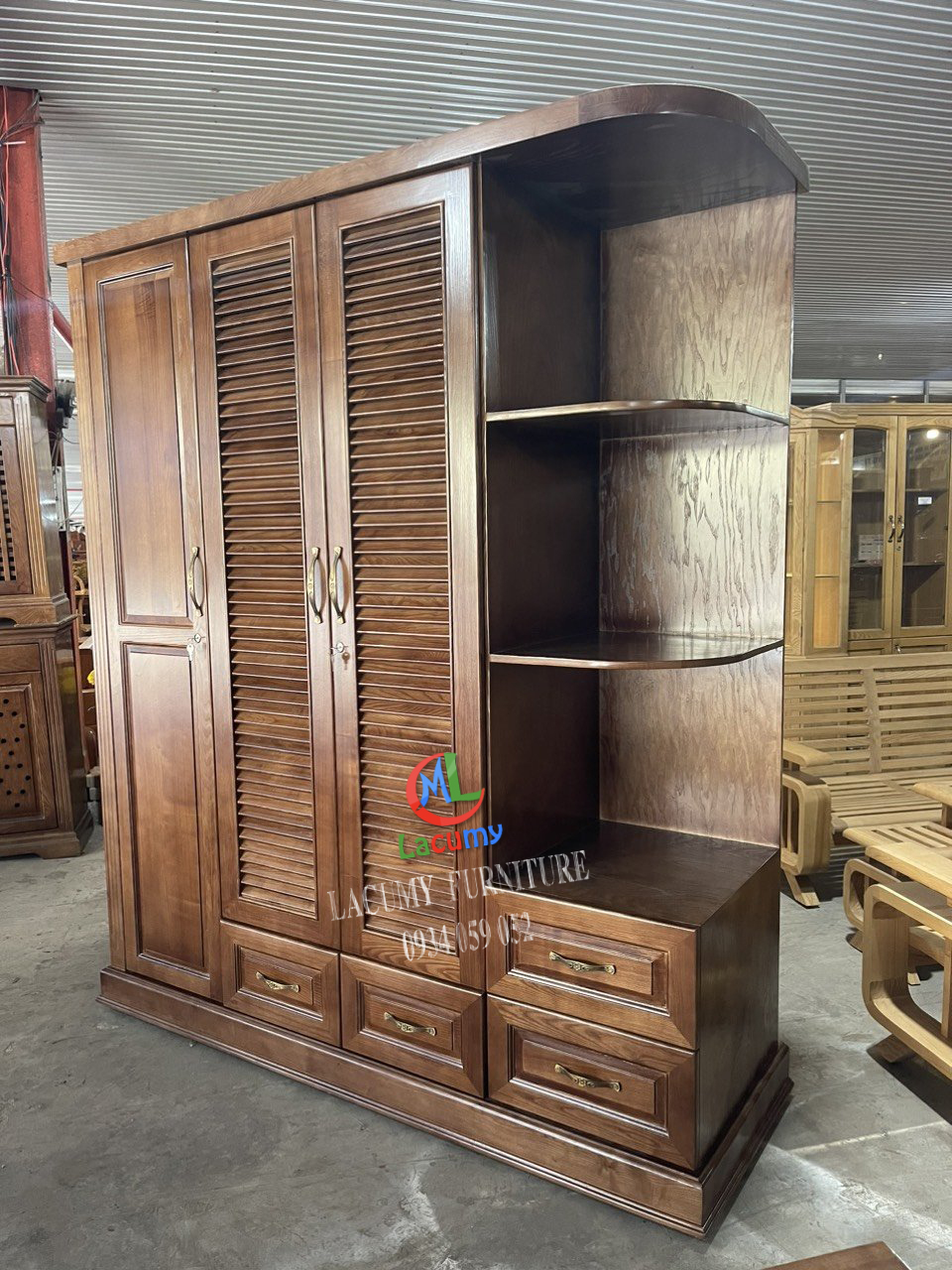 TỦ ÁO 4 CÁNH 2M CÁNH CHỚP (LÁ SÁCH) + KỆ TẦNG GỖ TẦN BÌ - TU21