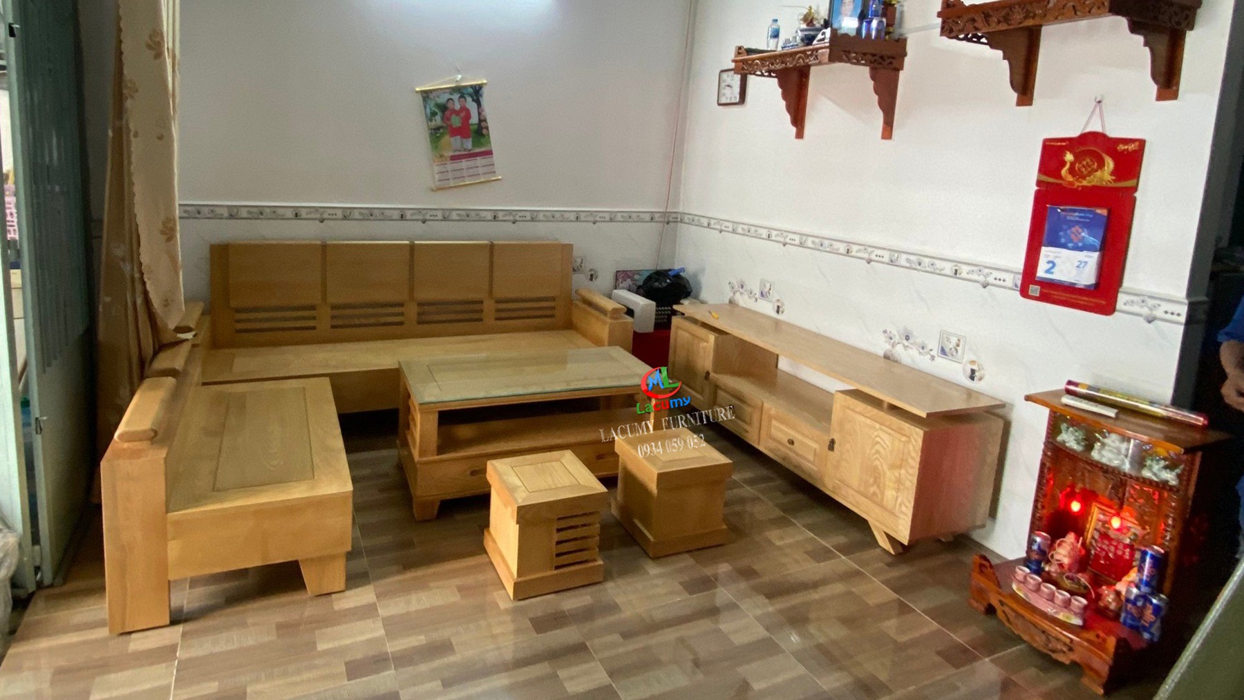 SOFA GÓC GỖ TẦN BÌ (SỒI NGA)- SF01