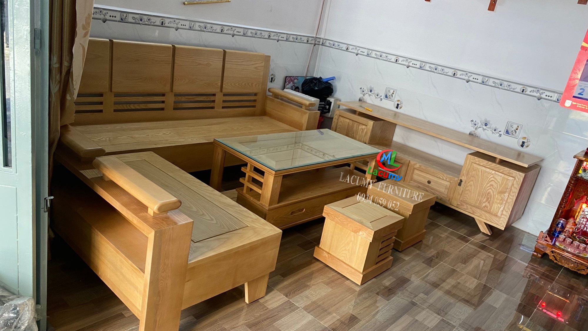SOFA GÓC GỖ TẦN BÌ (SỒI NGA)- SF01