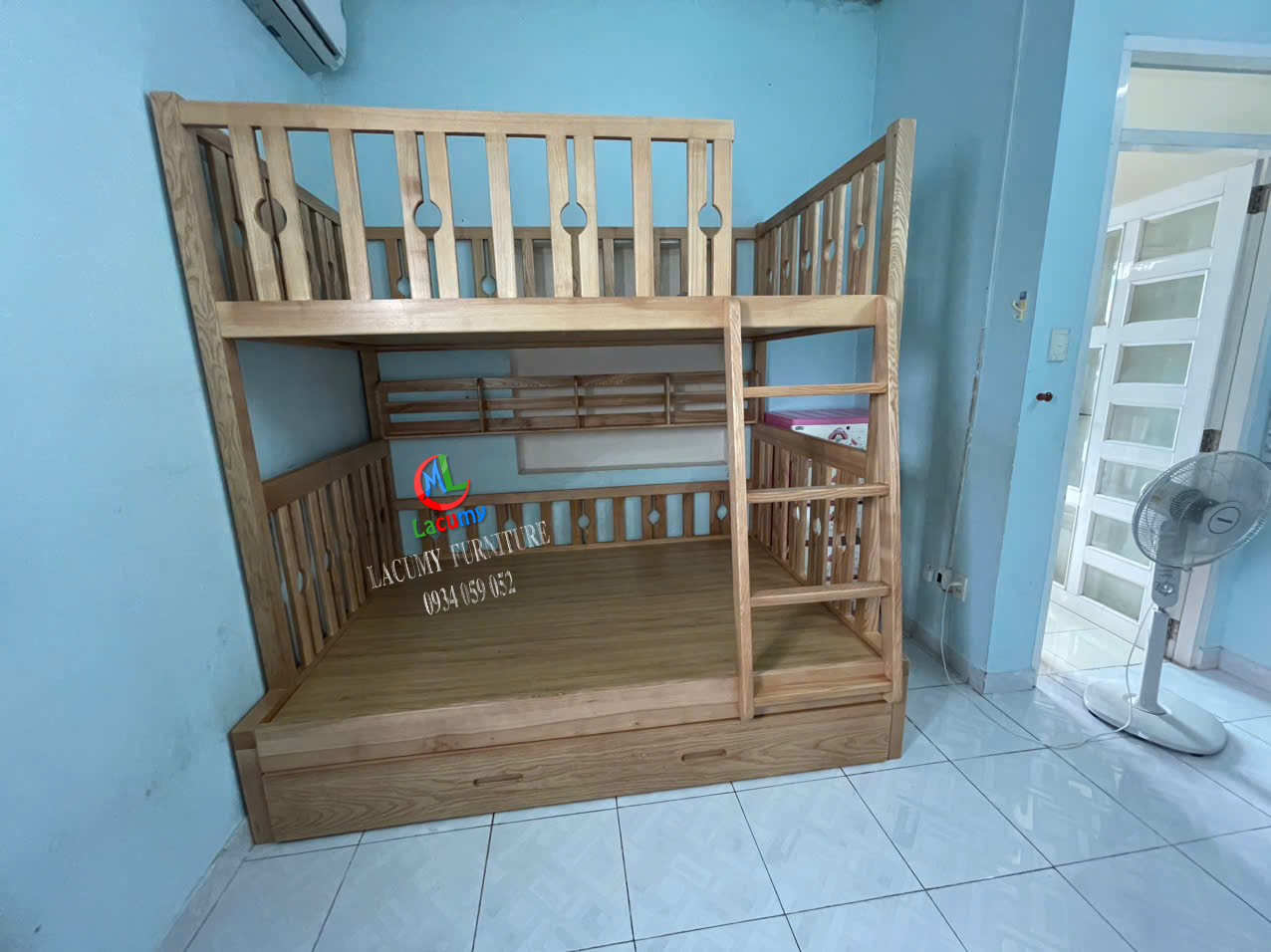 GIƯỜNG 3 TẦNG (1M2-1M4-1M2) CẦU THANG LEO GỖ TẦN BÌ - GN29