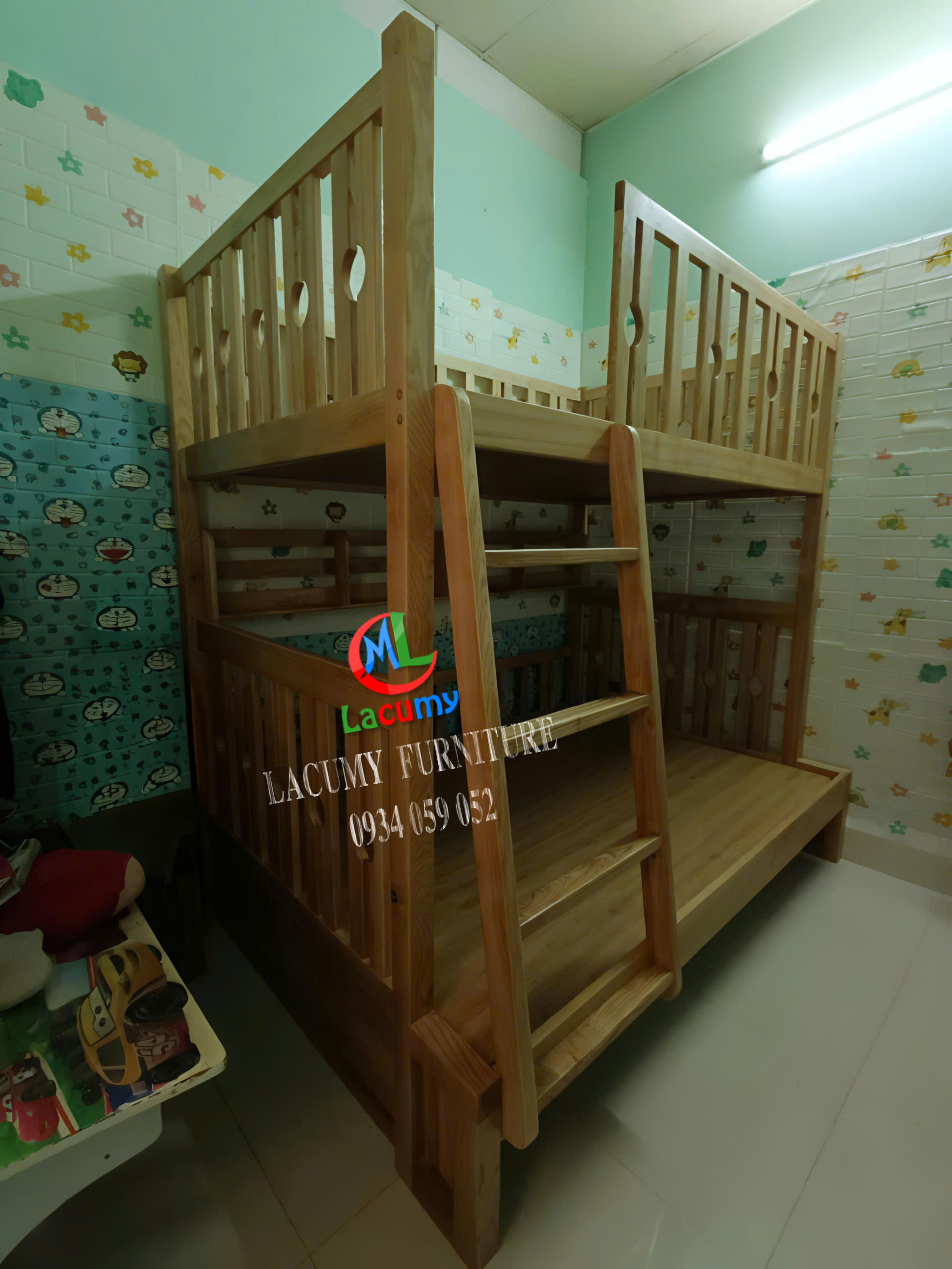 GIƯỜNG 2 TẦNG (1M2-1M4) CẦU THANG LEO GỖ TẦN BÌ - GN31