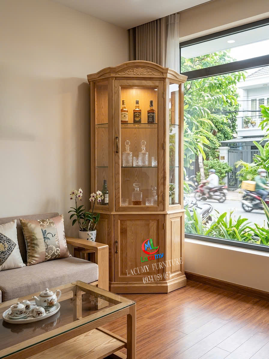 TỦ RƯỢU LỤC GIÁC 0.9M GỖ TẦN BÌ (SỒI NGA) - TR01