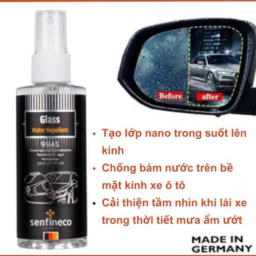 Dung dịch phủ nano chống bám nước lên kính ô tô Senfineco 9945