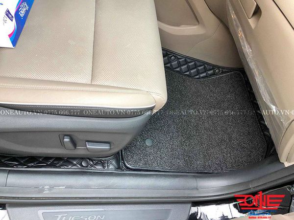 Thảm Lót Sàn Hyundai Tucson 2019 Vuông Đen Chỉ Đen